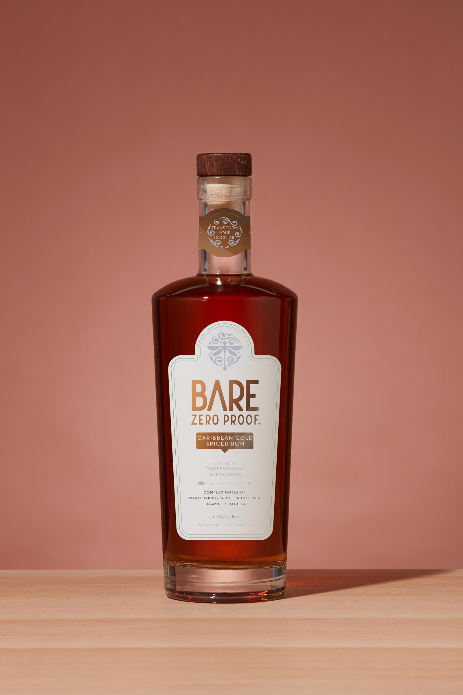 Bottle of BARE ZERO PROOF® Caribbean Gold Spiced Rum